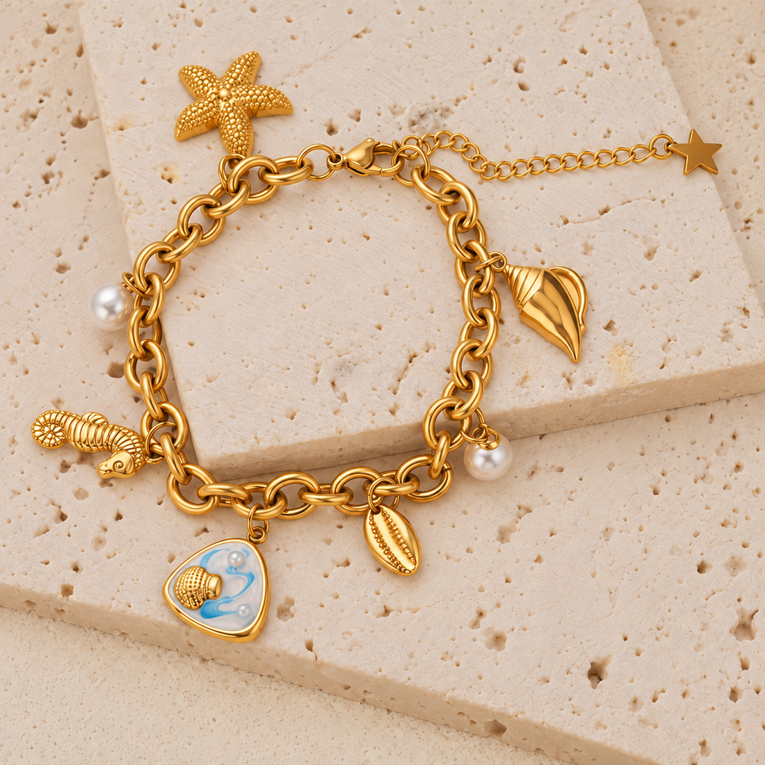 Gold Ocean Charm Bracelet