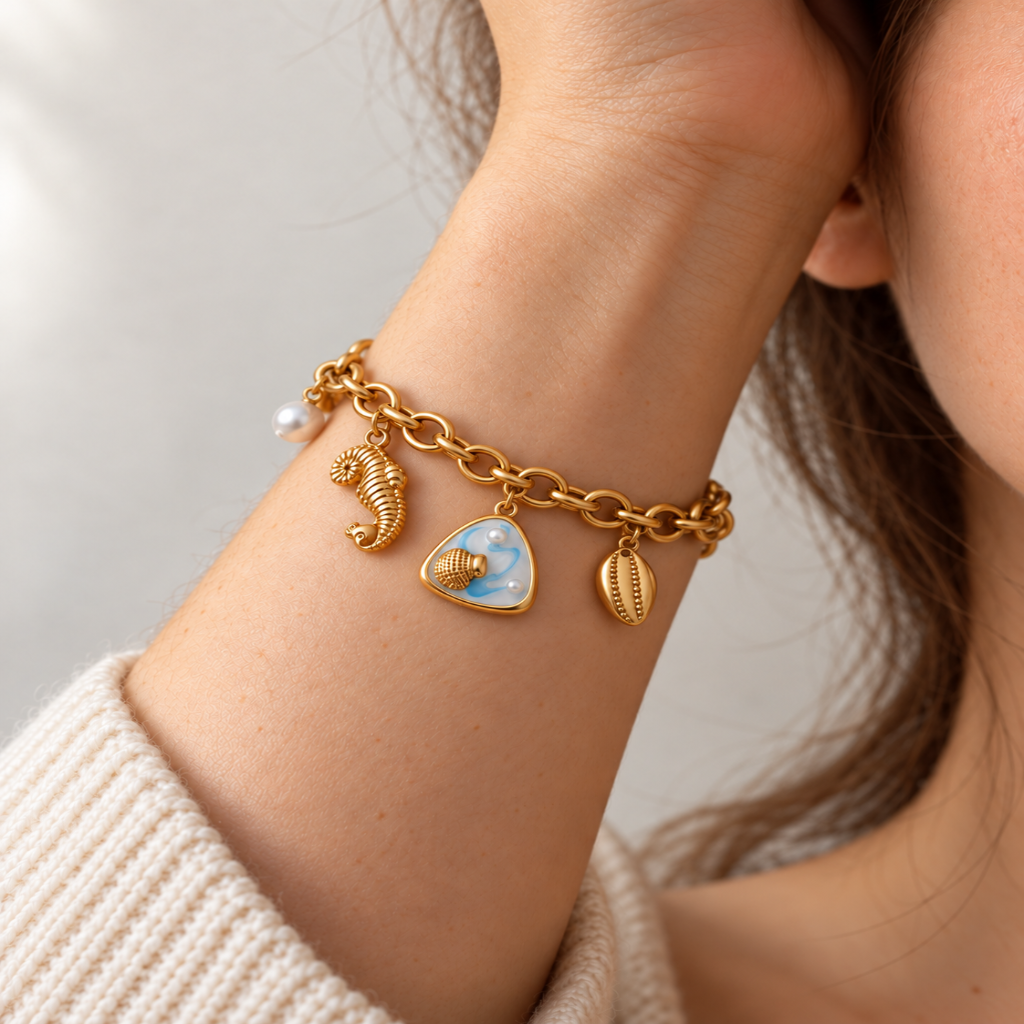 Gold Ocean Charm Bracelet