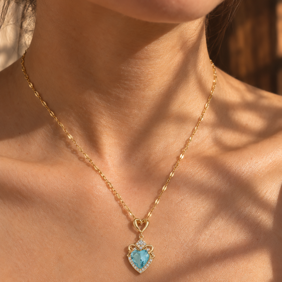 Light Blue Crystal Heart Necklace