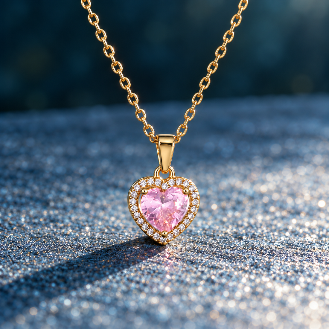 Pink Heart Halo Necklace