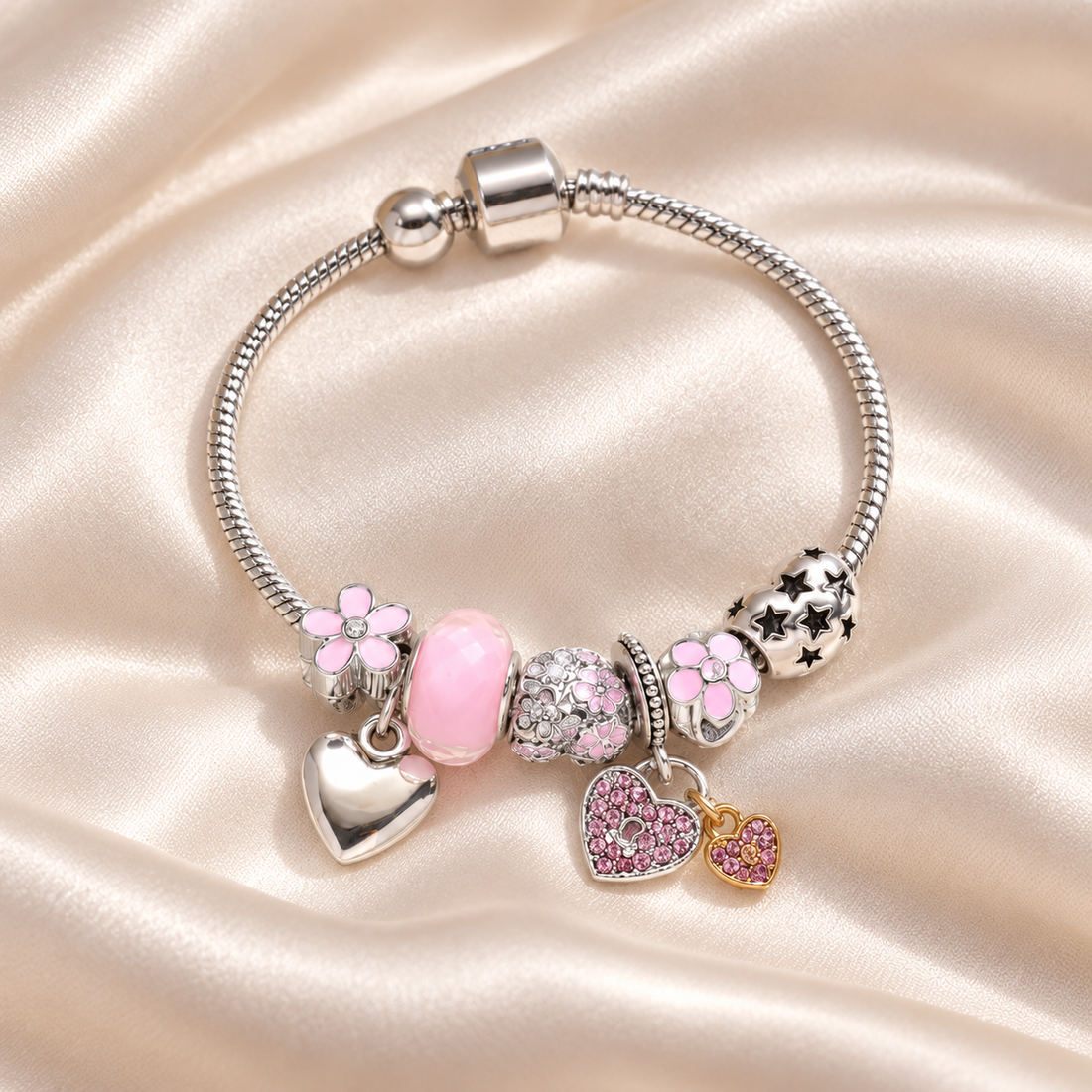 Pink Heart Charm Bracelet