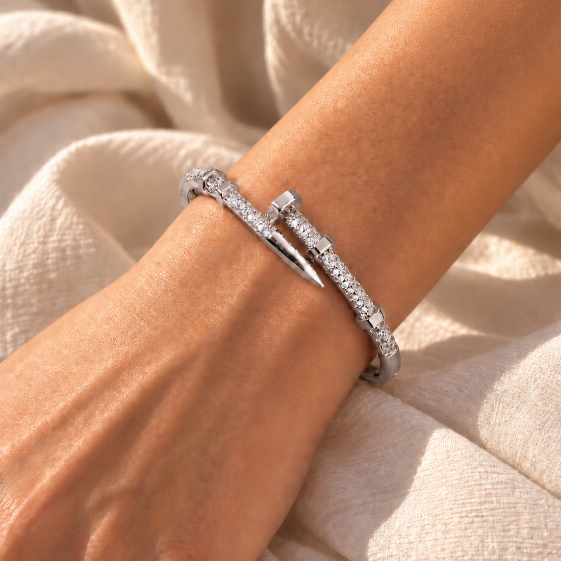 Silver Embellished Nail Bangle