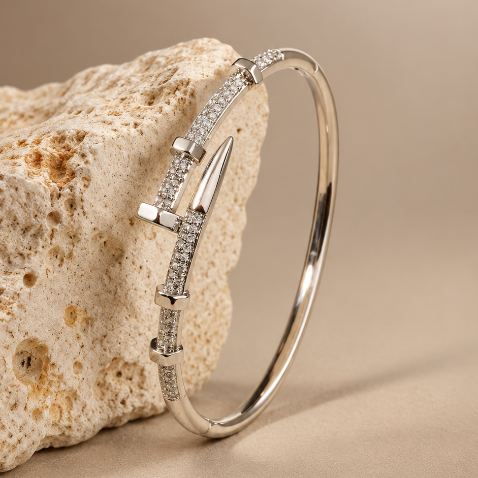 Silver Embellished Nail Bangle