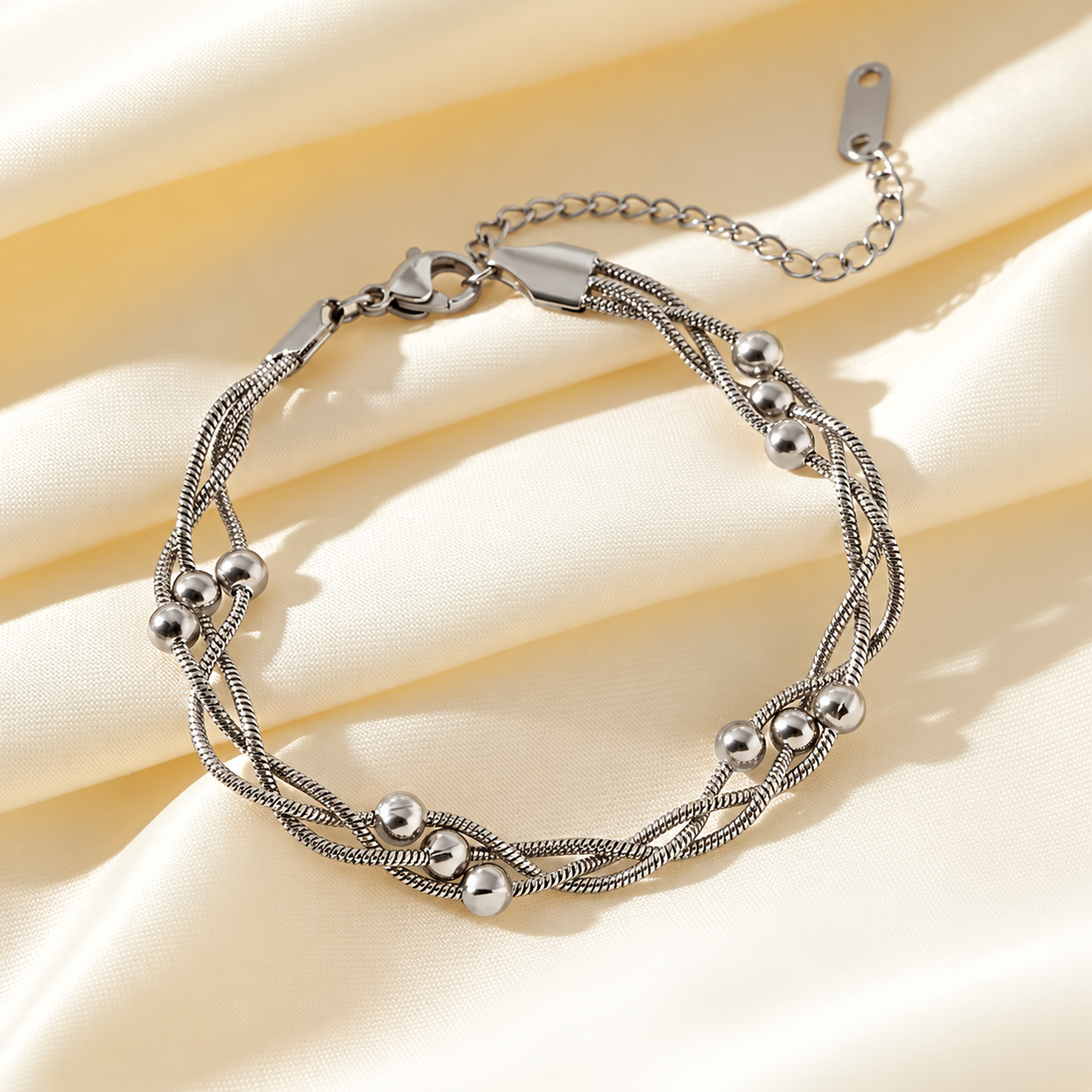 Silver Twisted Bead Bracelet