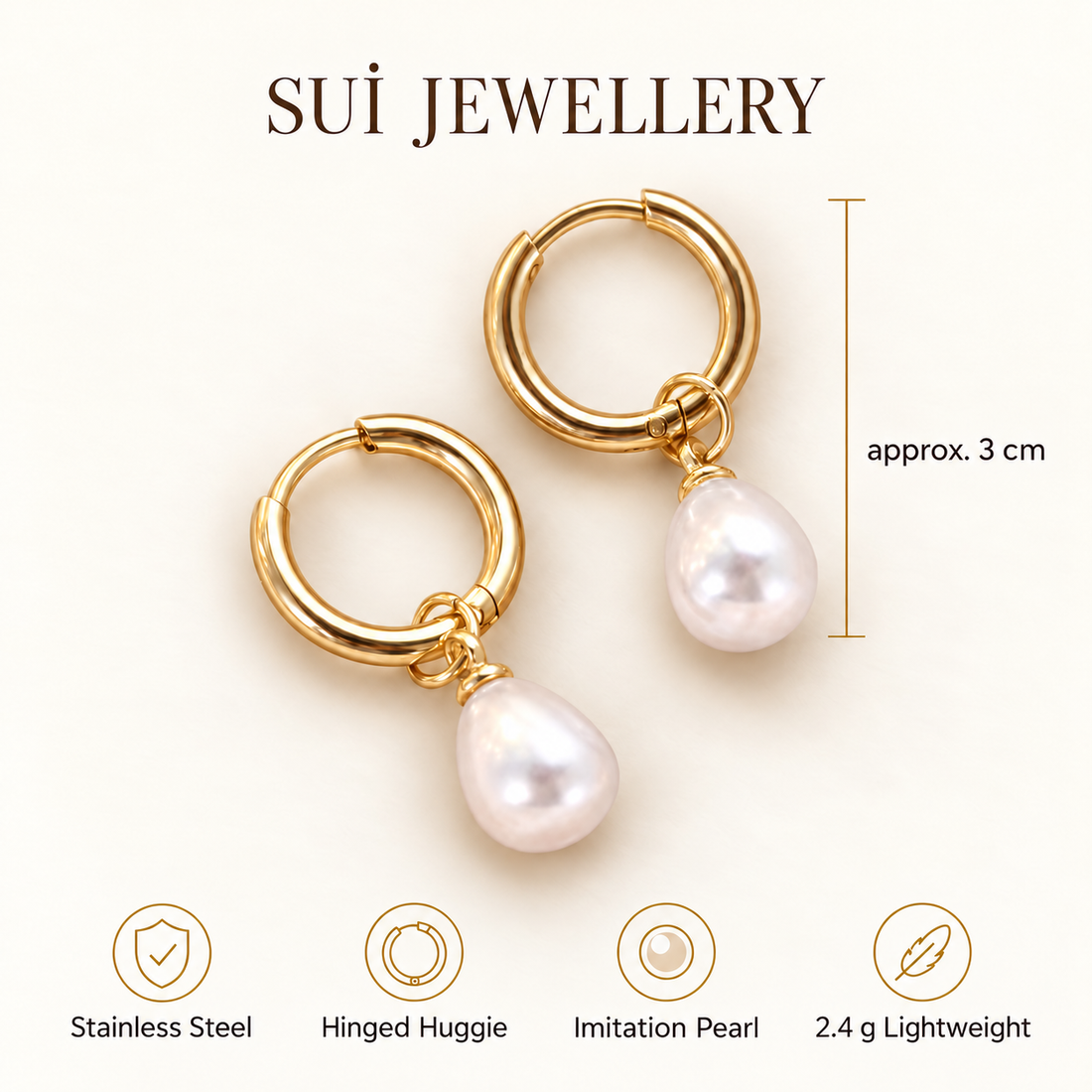 Gold Pearl Drop Huggie Earrings