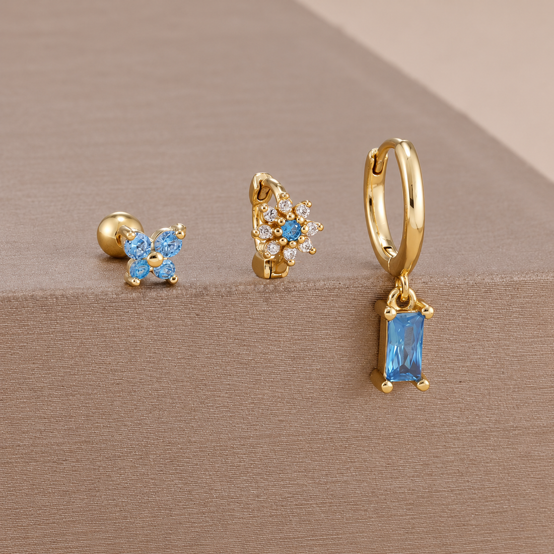 Blue Crystal Ear Stack Set – 3 Pieces