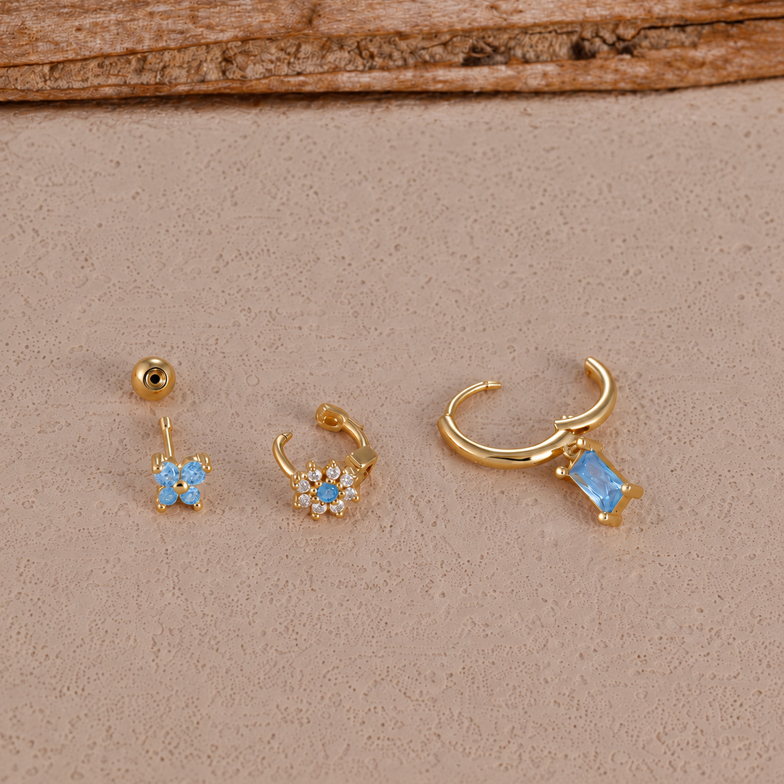 Blue Crystal Ear Stack Set – 3 Pieces
