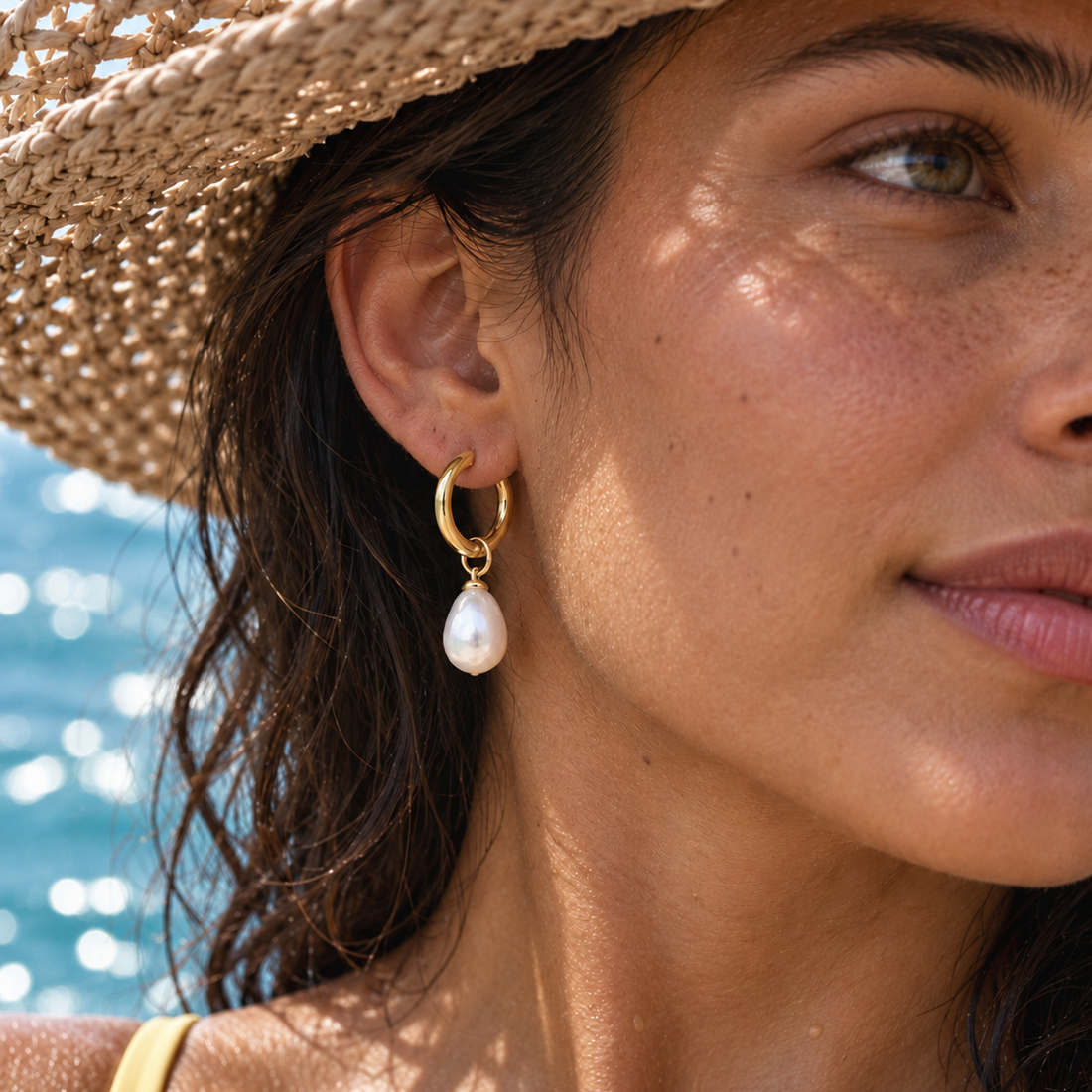 Gold Pearl Drop Huggie Earrings