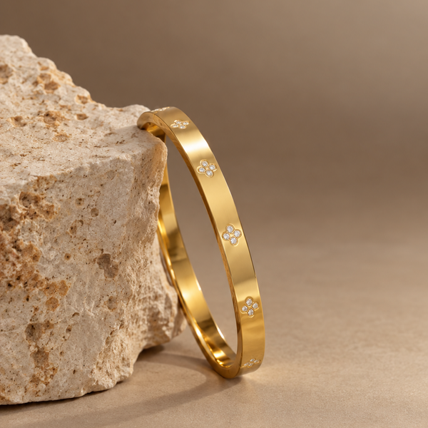 Gold Clover Crystal Bangle