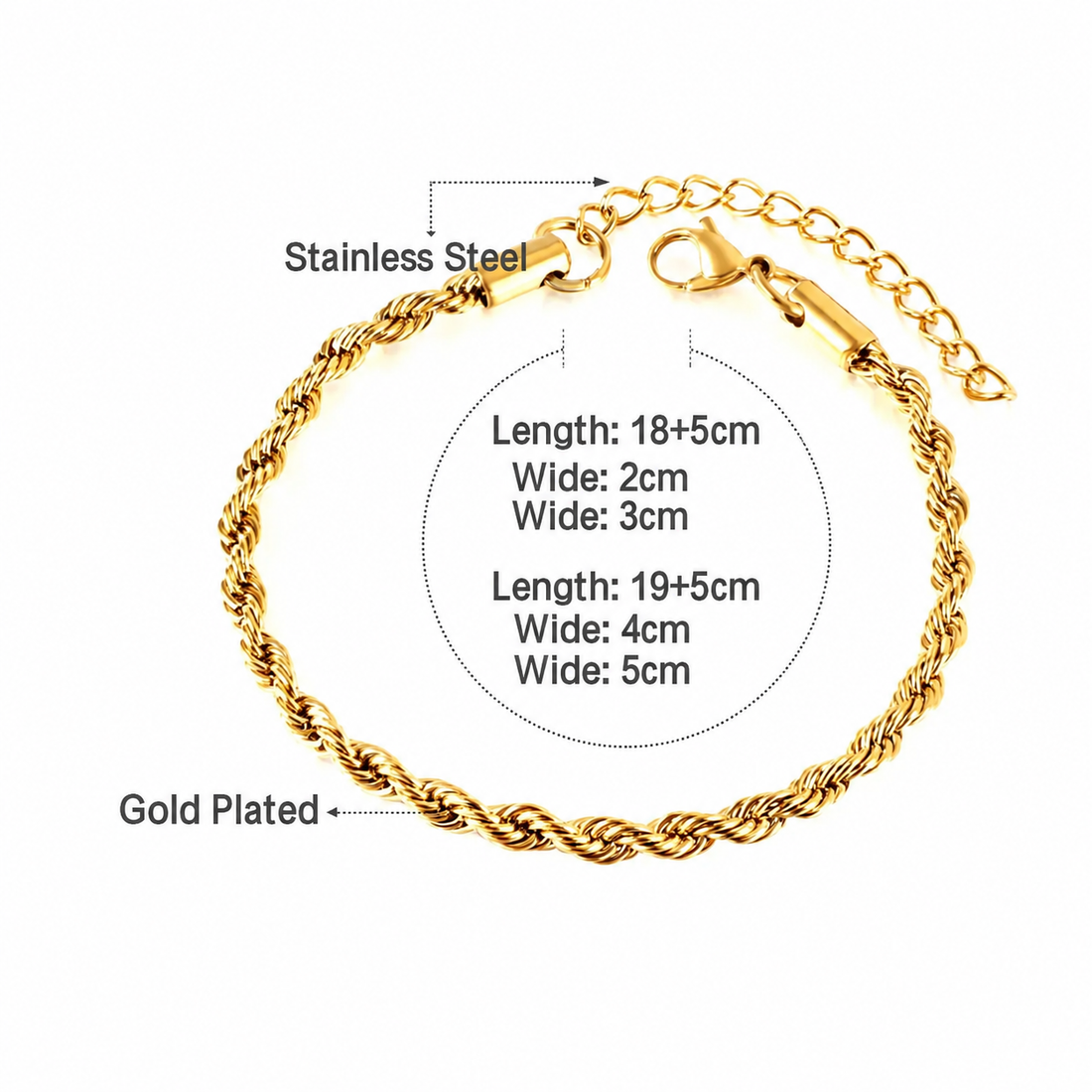 Gold Twisted Rope Chain Bracelet 2mm