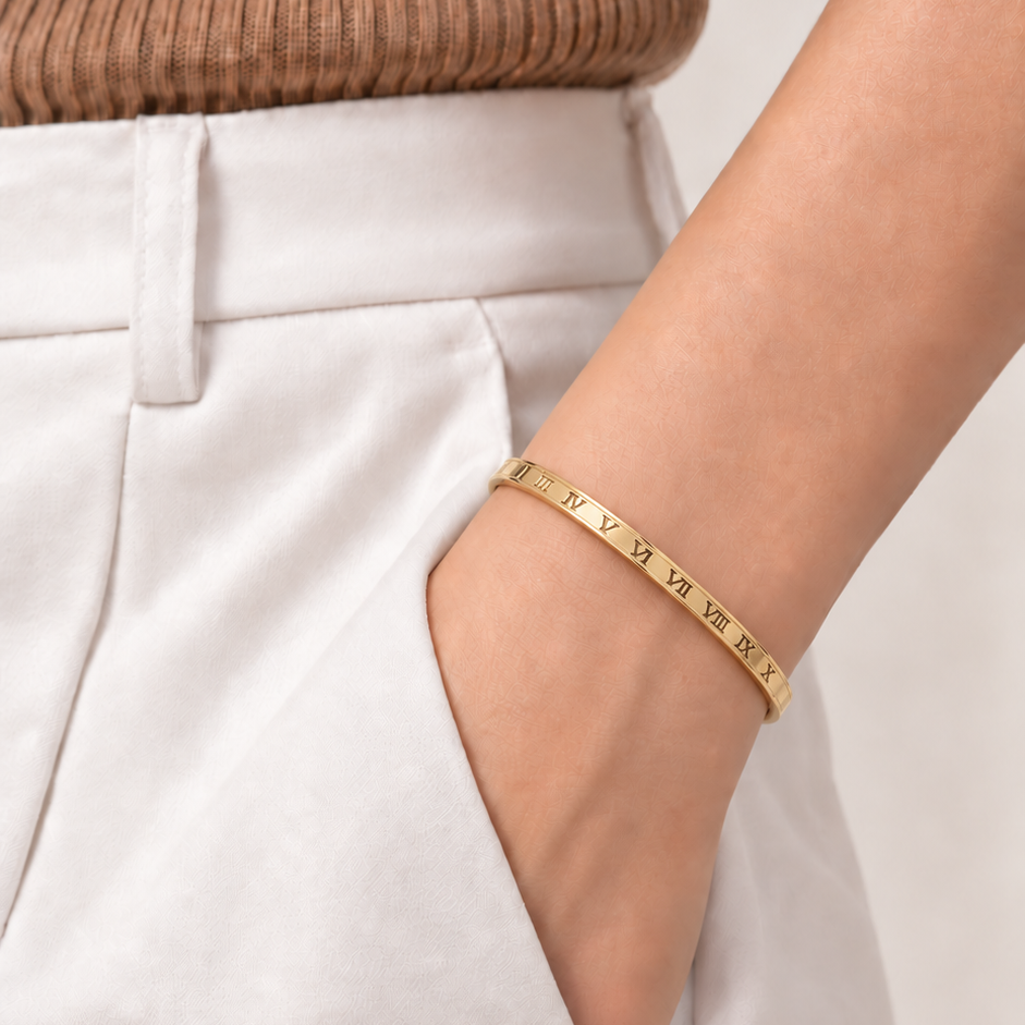 Gold Roman Numeral Bangle