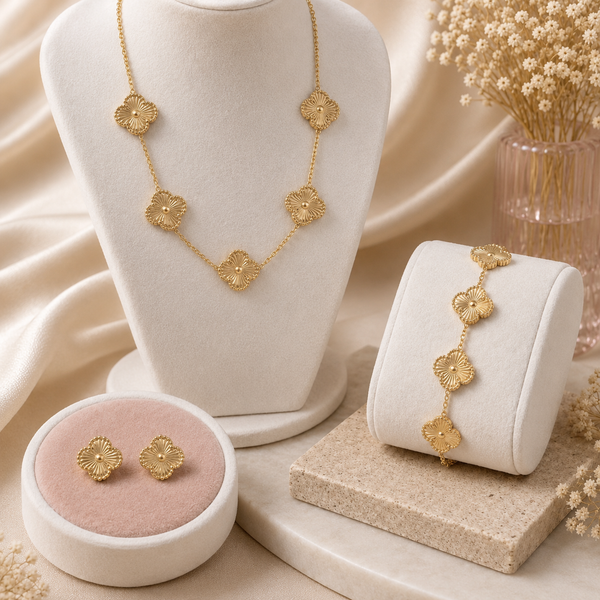 Gold Sunburst Flower Set – Necklace, Bracelet & Earrings