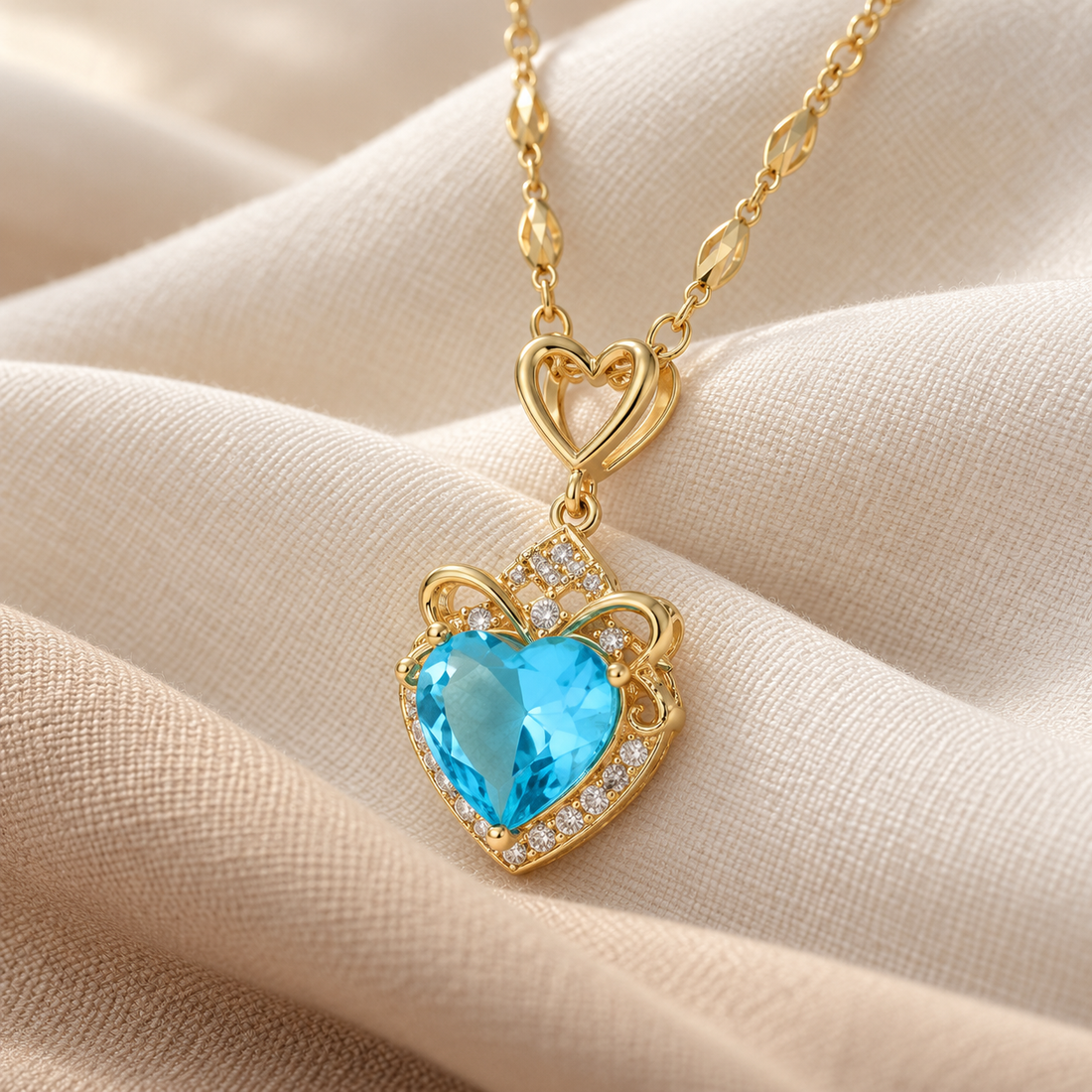 Light Blue Crystal Heart Necklace