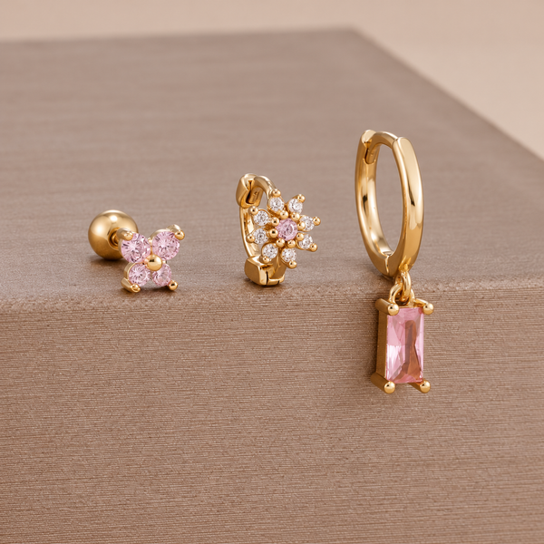 Pink Crystal Ear Stack Set – 3 Pieces