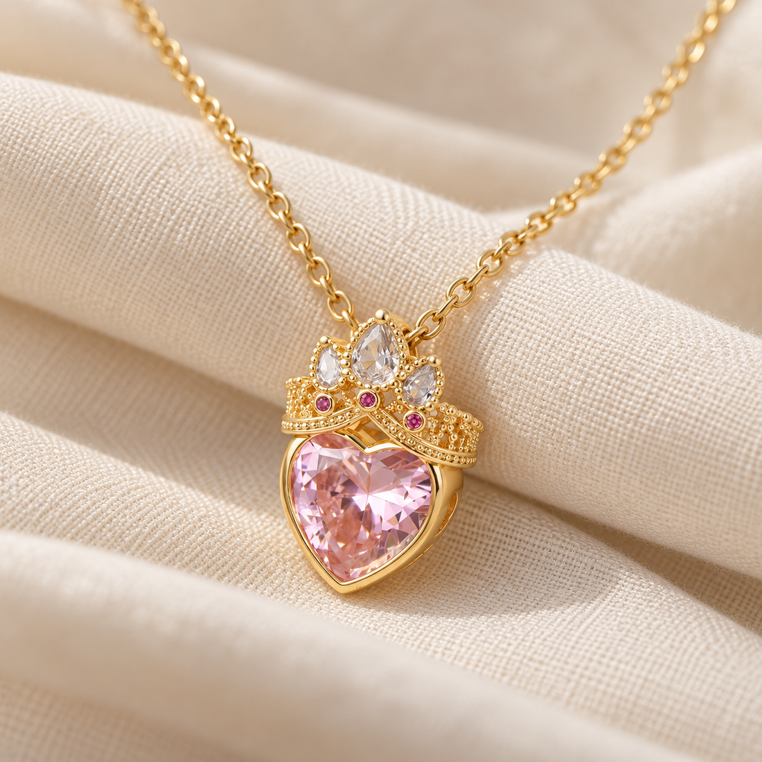 Pink Crown Heart Necklace