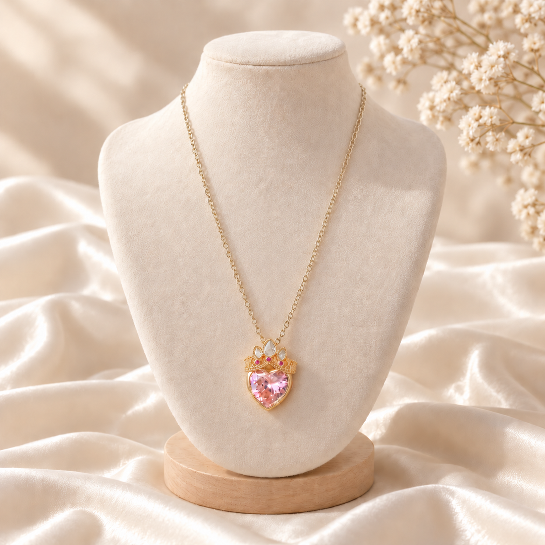 Pink Crown Heart Necklace