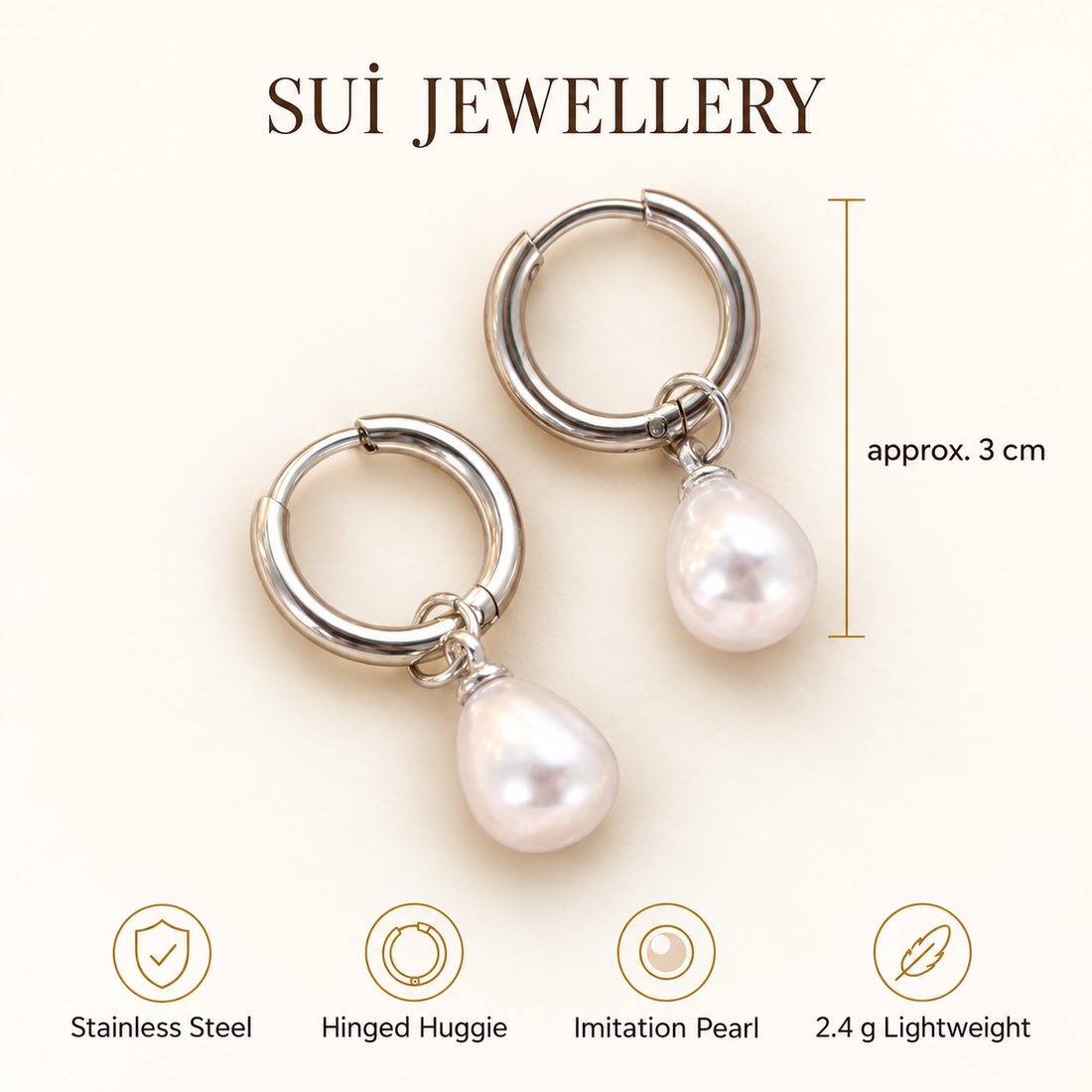 Silver Pearl Drop Huggie Earrings