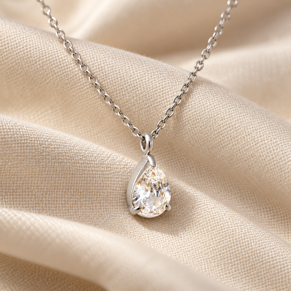 Silver Teardrop Crystal Necklace & Earring Set