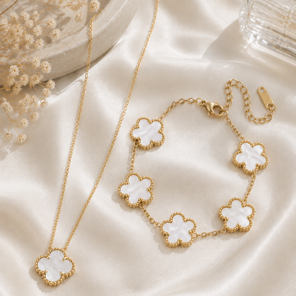 White Flower Set – Necklace & Bracelet