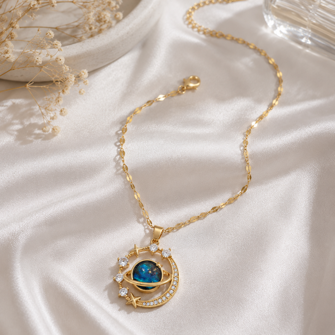 Blue Planet, Moon & Star Necklace