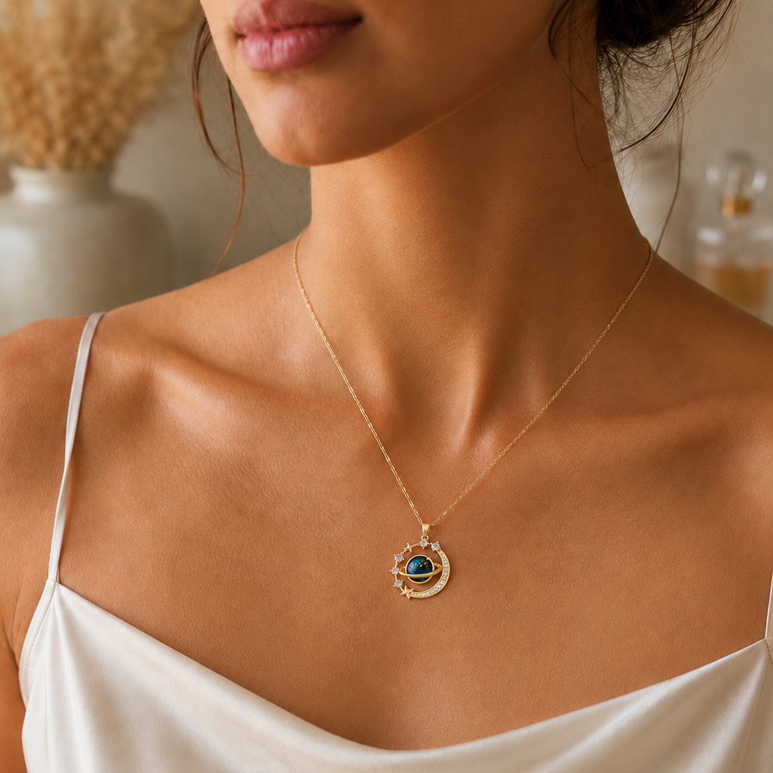 Blue Planet, Moon & Star Necklace
