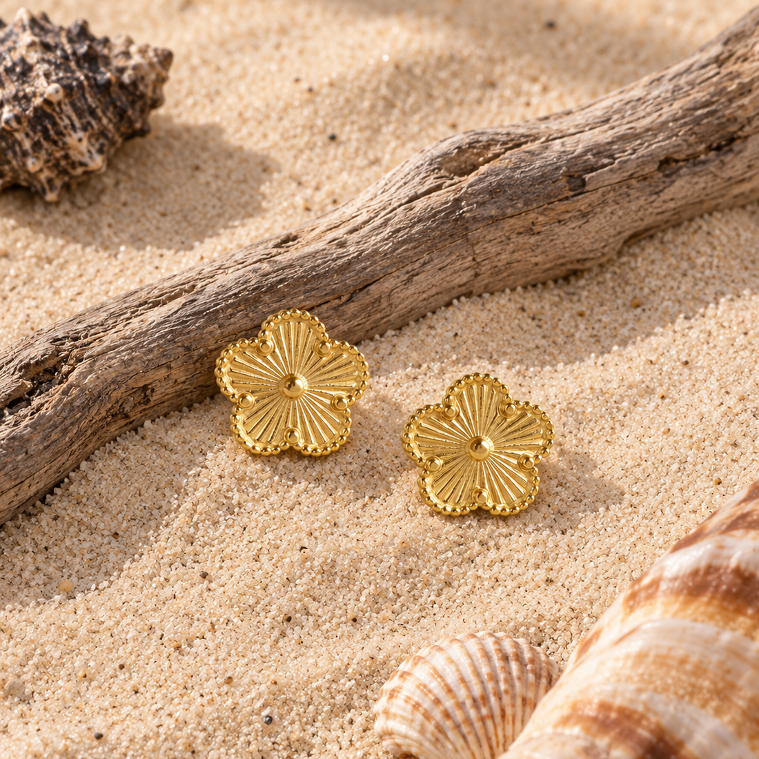 Gold Sunburst Flower Earrings