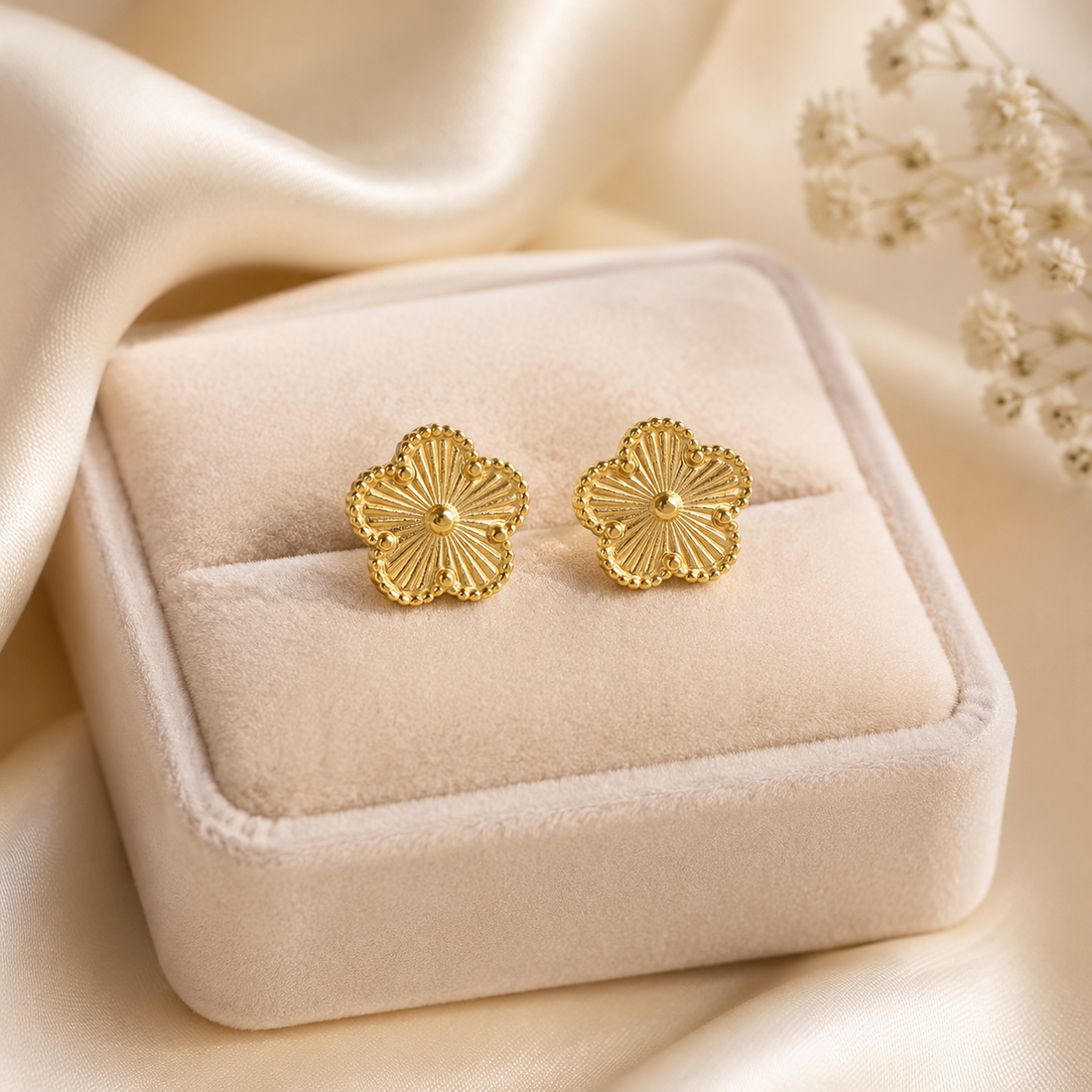 Gold Sunburst Flower Earrings