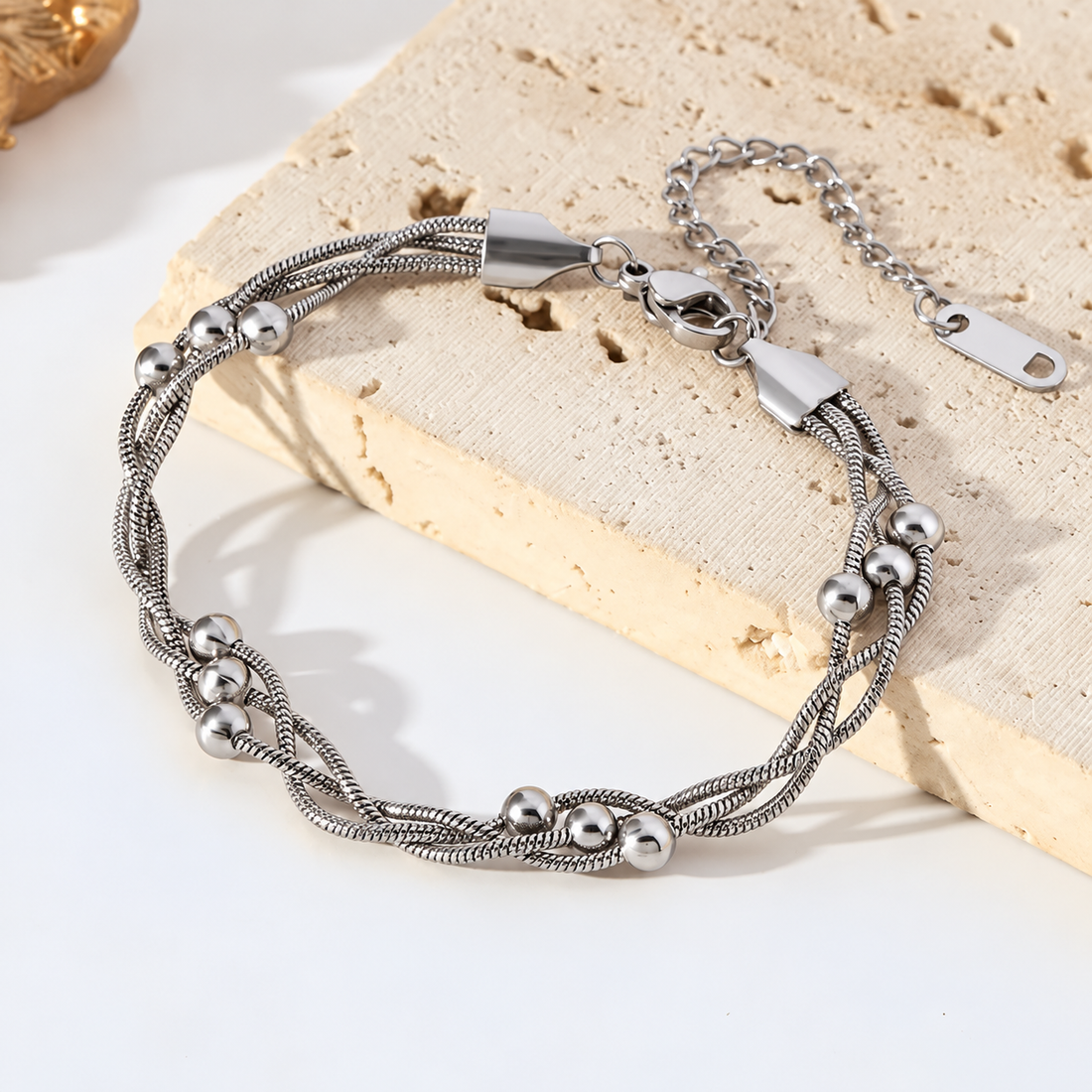 Silver Twisted Bead Bracelet
