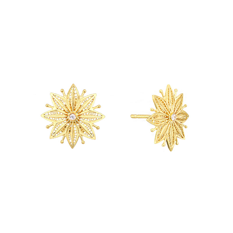 brinco astral star in gold filigrana ouro joias sui jewellery earrings tradicional modern filigree ines barbosa
