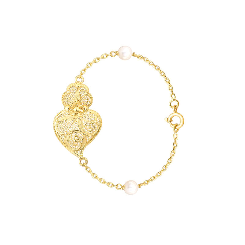 pulseira coracao de viana s in gold filigrana ouro joias sui jewellery perolas bracelet tradicional portuguese heart filigree pearls ines barbosa